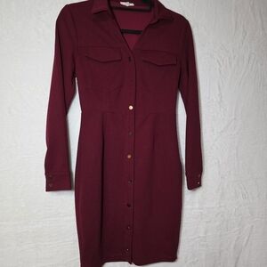 Women's Burgundy Button-Down Dress